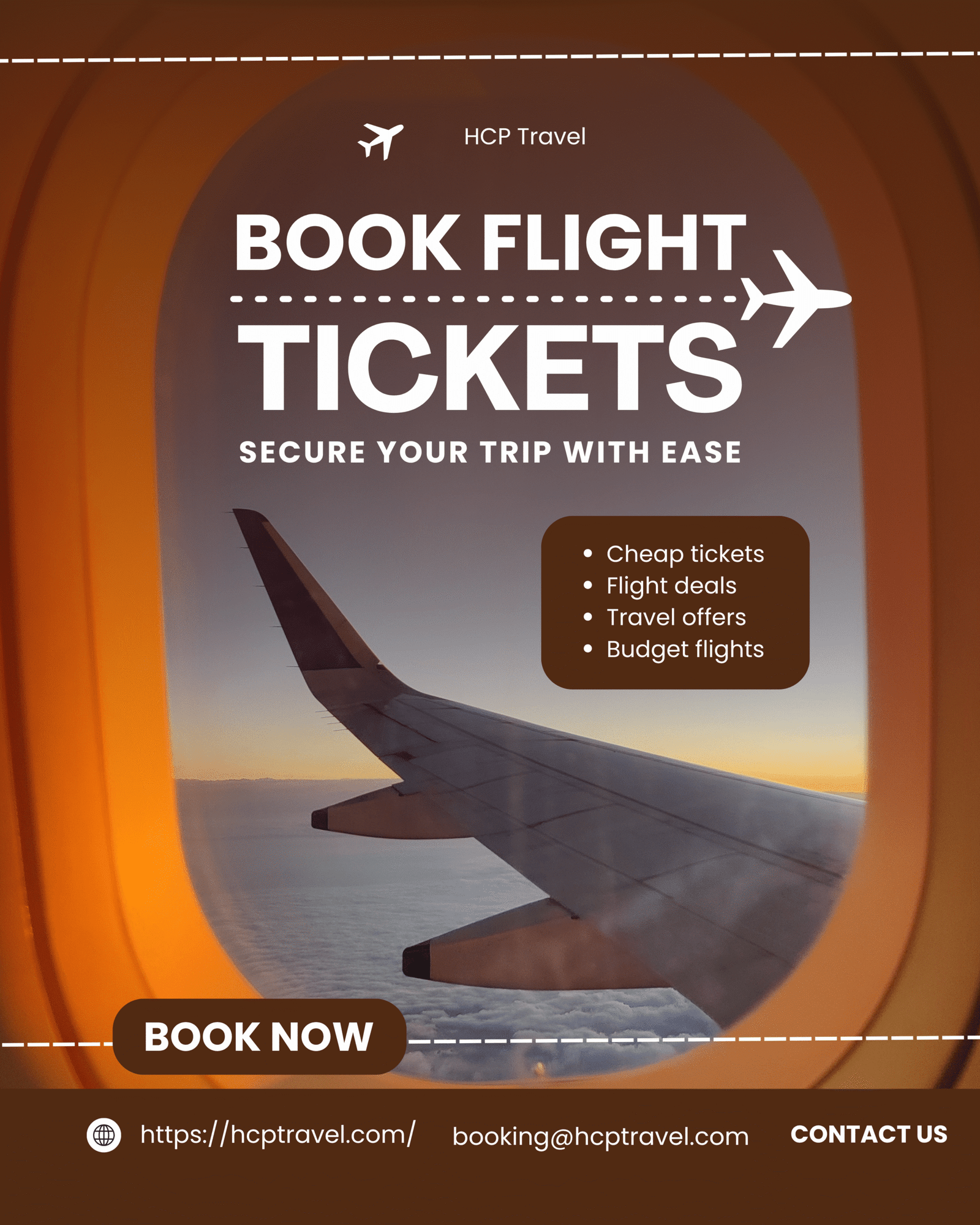 Brown and White Modern Flight Ticket Booking Services Instagram Post